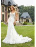 Wide Straps Ivory Lace Tulle Deep V Back Wedding Dress